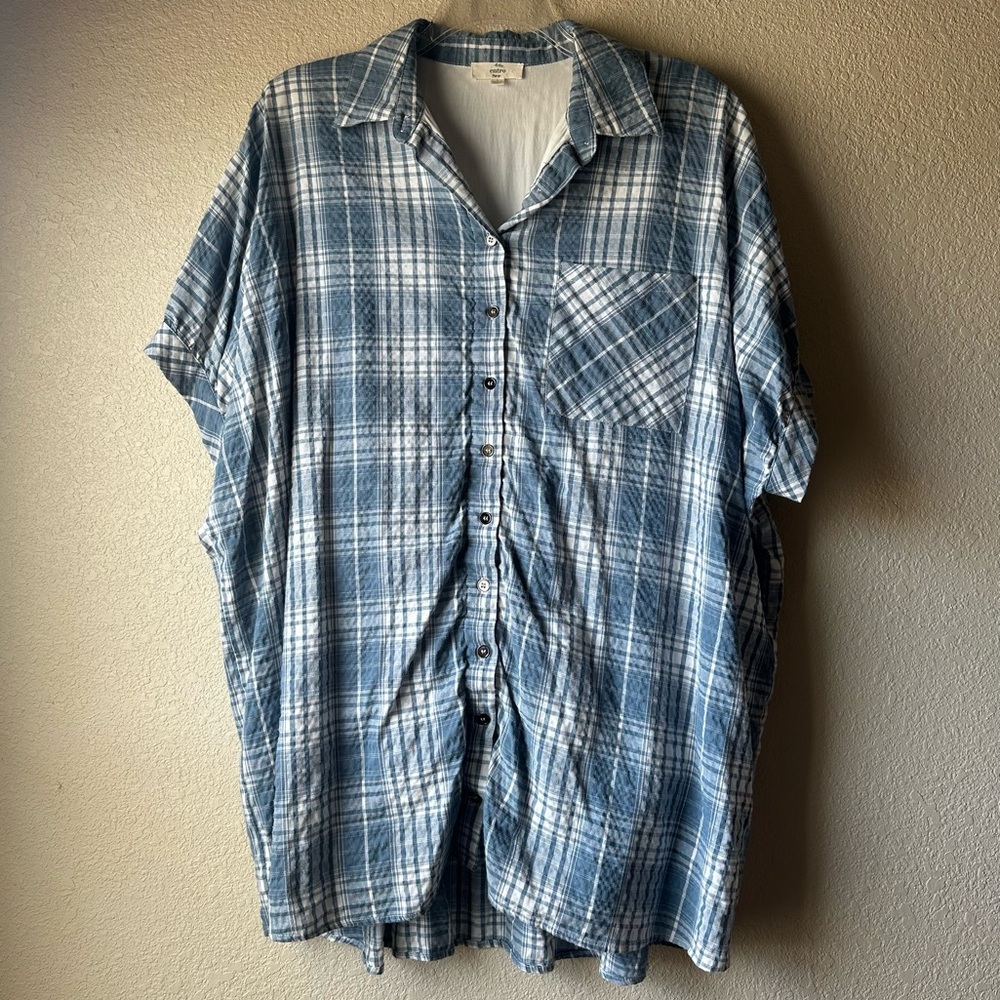 Oversized Button Down Women’s Plaid Mini Dress or Tunic Top